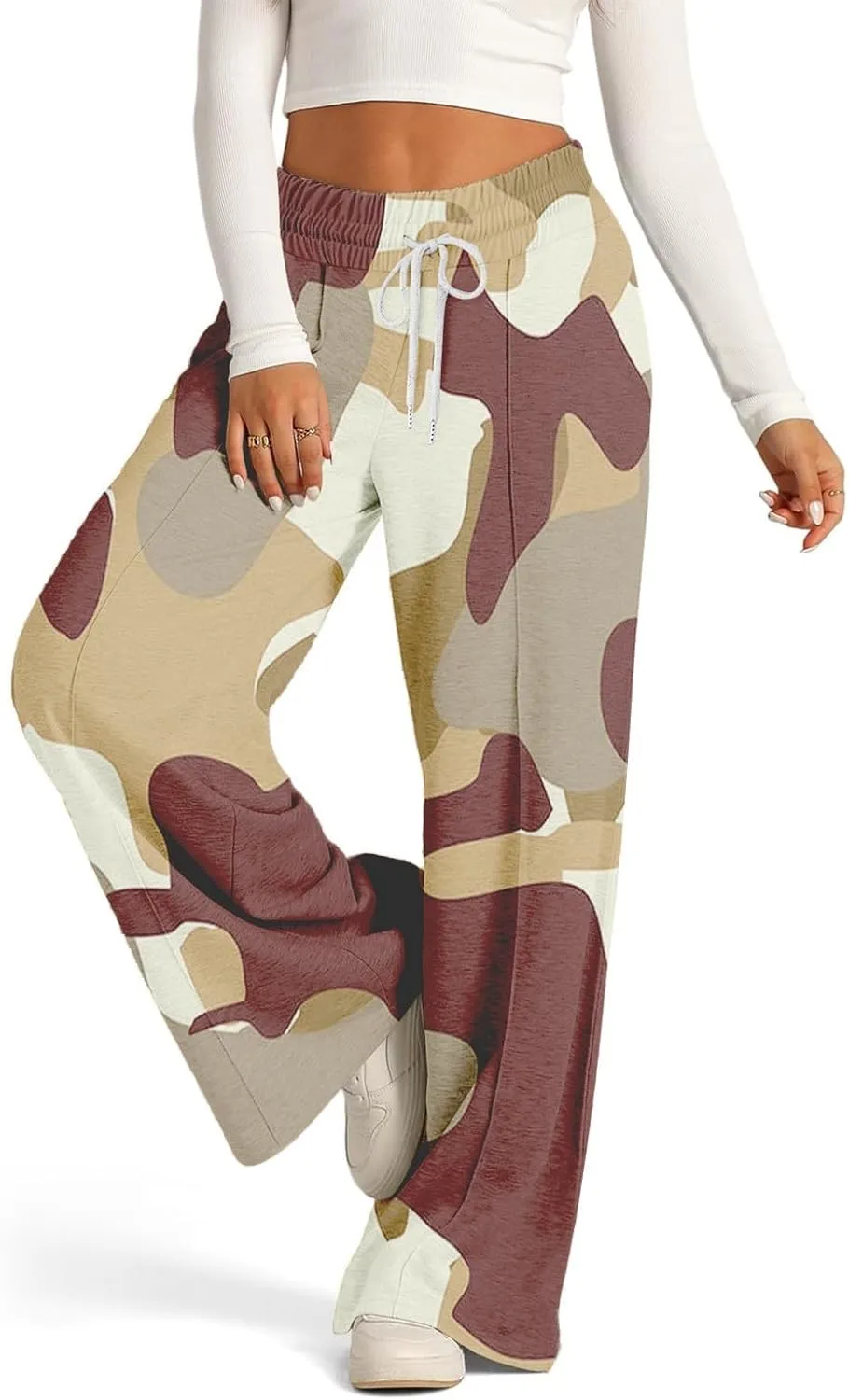 Oversized Wide Leg Sweatpants Women Low Rise Camo Sweatpants Drawstring Flare Sweatpants Baggy Lounge Pants w/Pockets