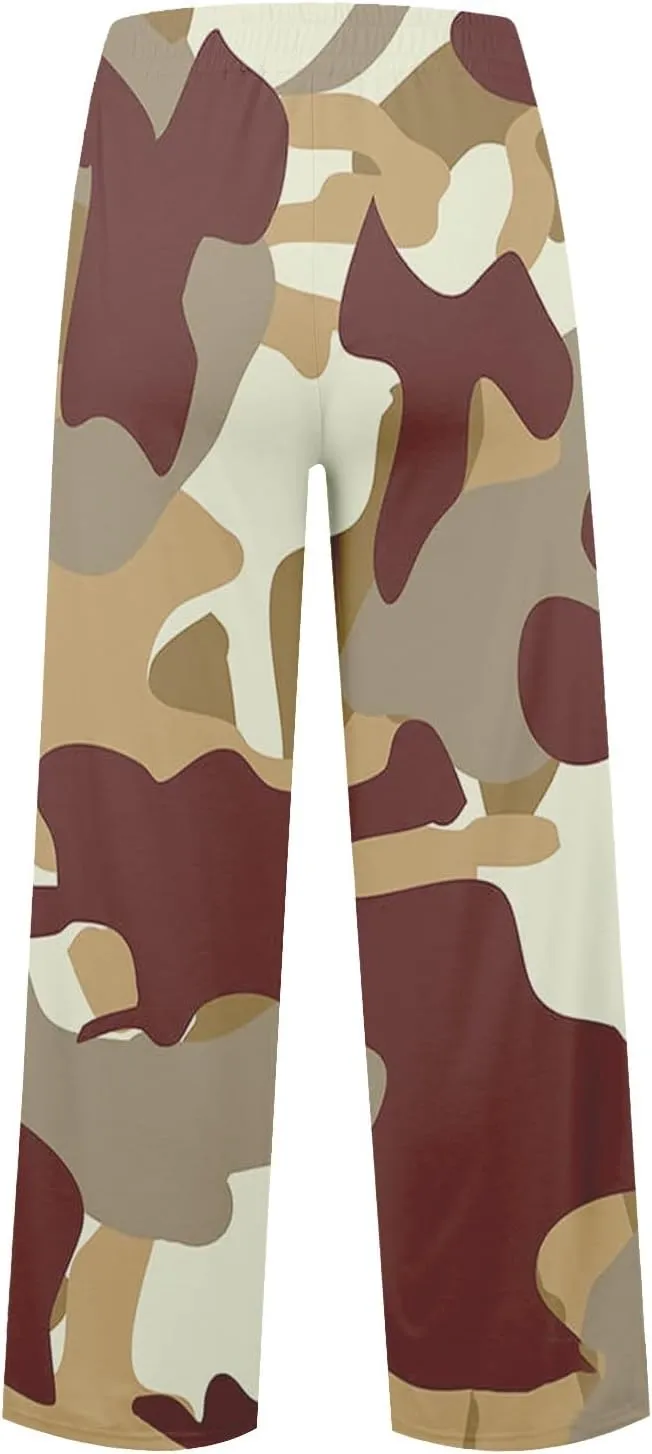 Oversized Wide Leg Sweatpants Women Low Rise Camo Sweatpants Drawstring Flare Sweatpants Baggy Lounge Pants w/Pockets