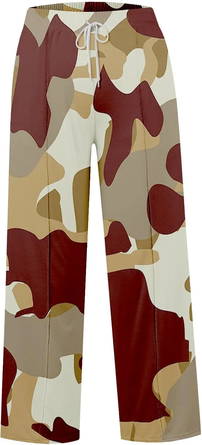 Oversized Wide Leg Sweatpants Women Low Rise Camo Sweatpants Drawstring Flare Sweatpants Baggy Lounge Pants w/Pockets