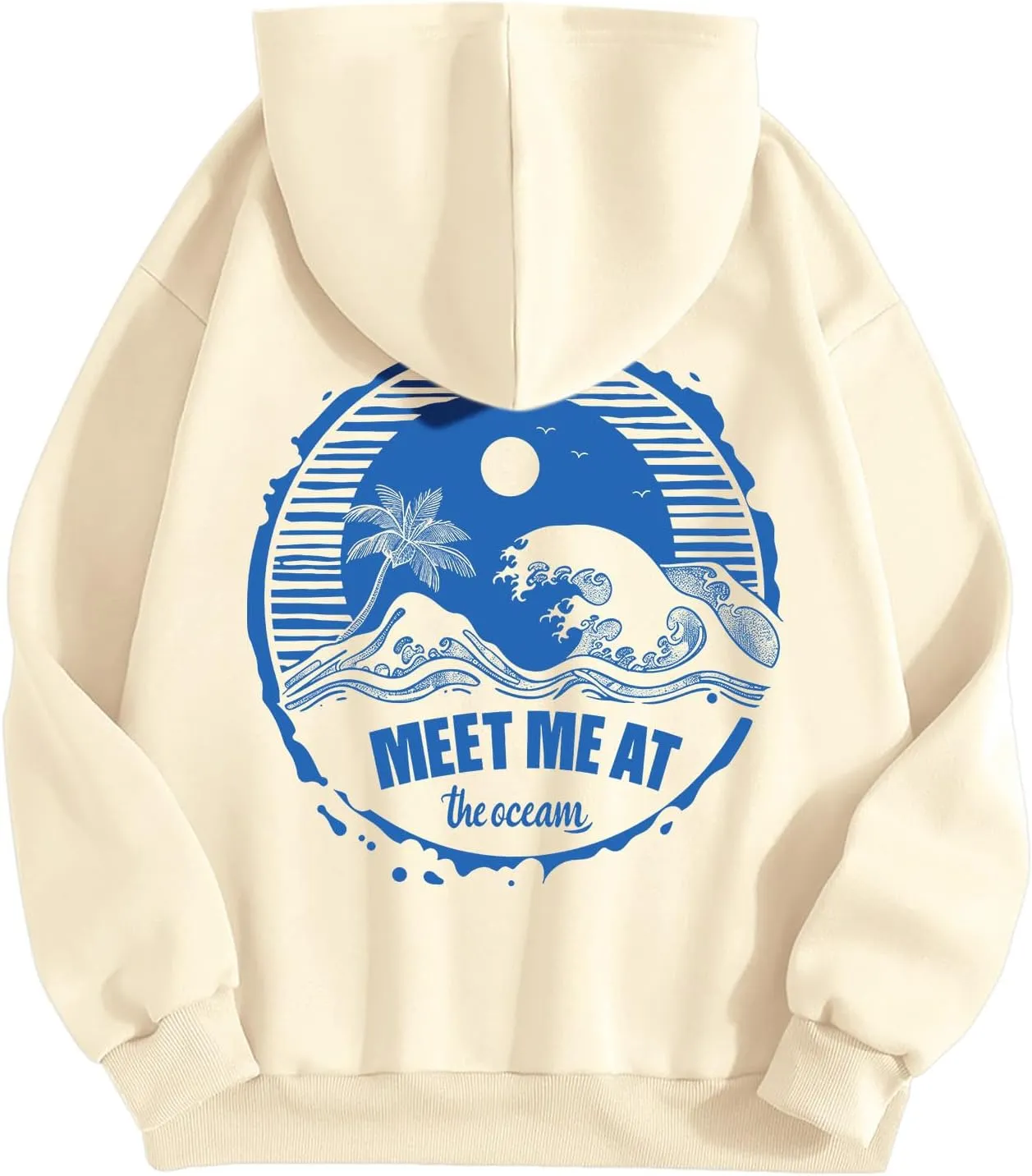 Palm Puff Hoodies Meet Me at The Ocean Graphic Hoodie For Women Long Sleeve Preppy Sweatshirts Oversized Pullover