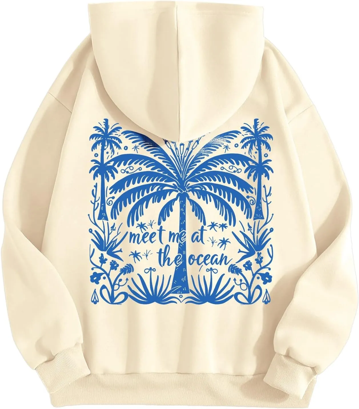 Palm Puff Hoodies Meet Me at The Ocean Graphic Hoodie For Women Long Sleeve Preppy Sweatshirts Oversized Pullover