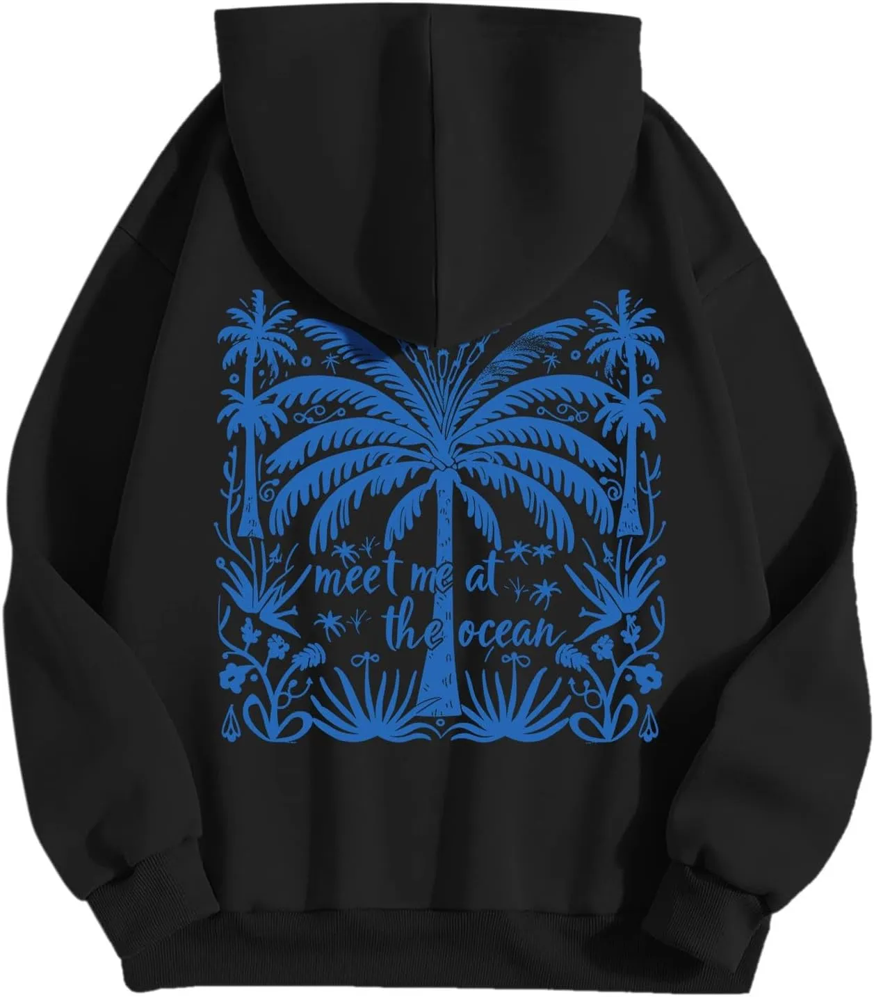 Palm Puff Hoodies Meet Me at The Ocean Graphic Hoodie For Women Long Sleeve Preppy Sweatshirts Oversized Pullover