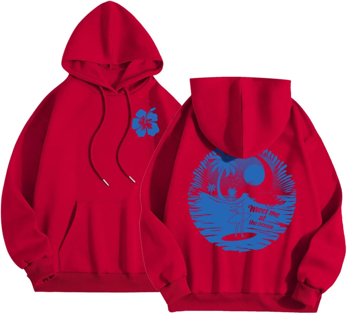 Palm Puff Hoodies Meet Me at The Ocean Graphic Hoodie For Women Long Sleeve Preppy Sweatshirts Oversized Pullover