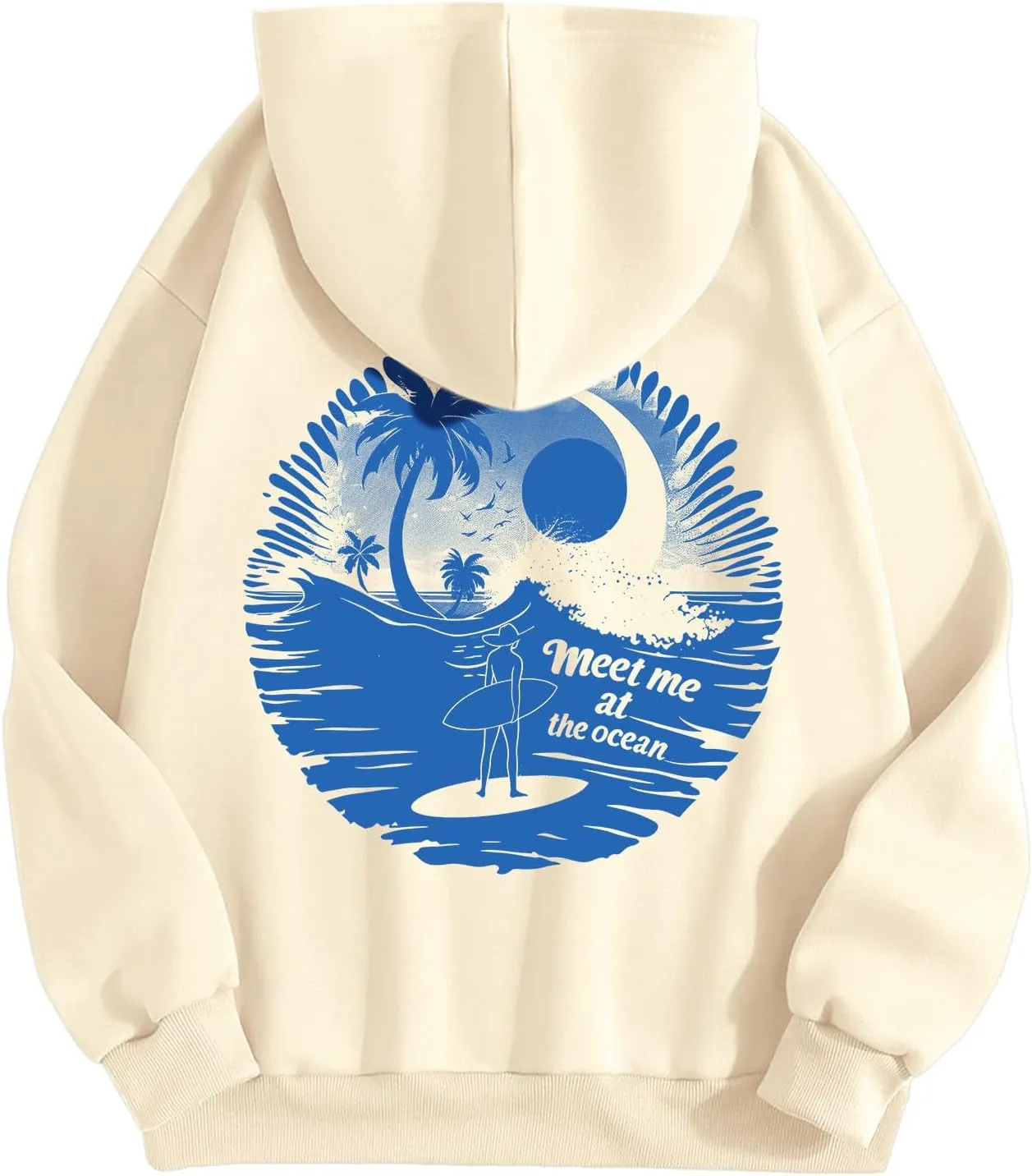 Palm Puff Hoodies Meet Me at The Ocean Graphic Hoodie For Women Long Sleeve Preppy Sweatshirts Oversized Pullover