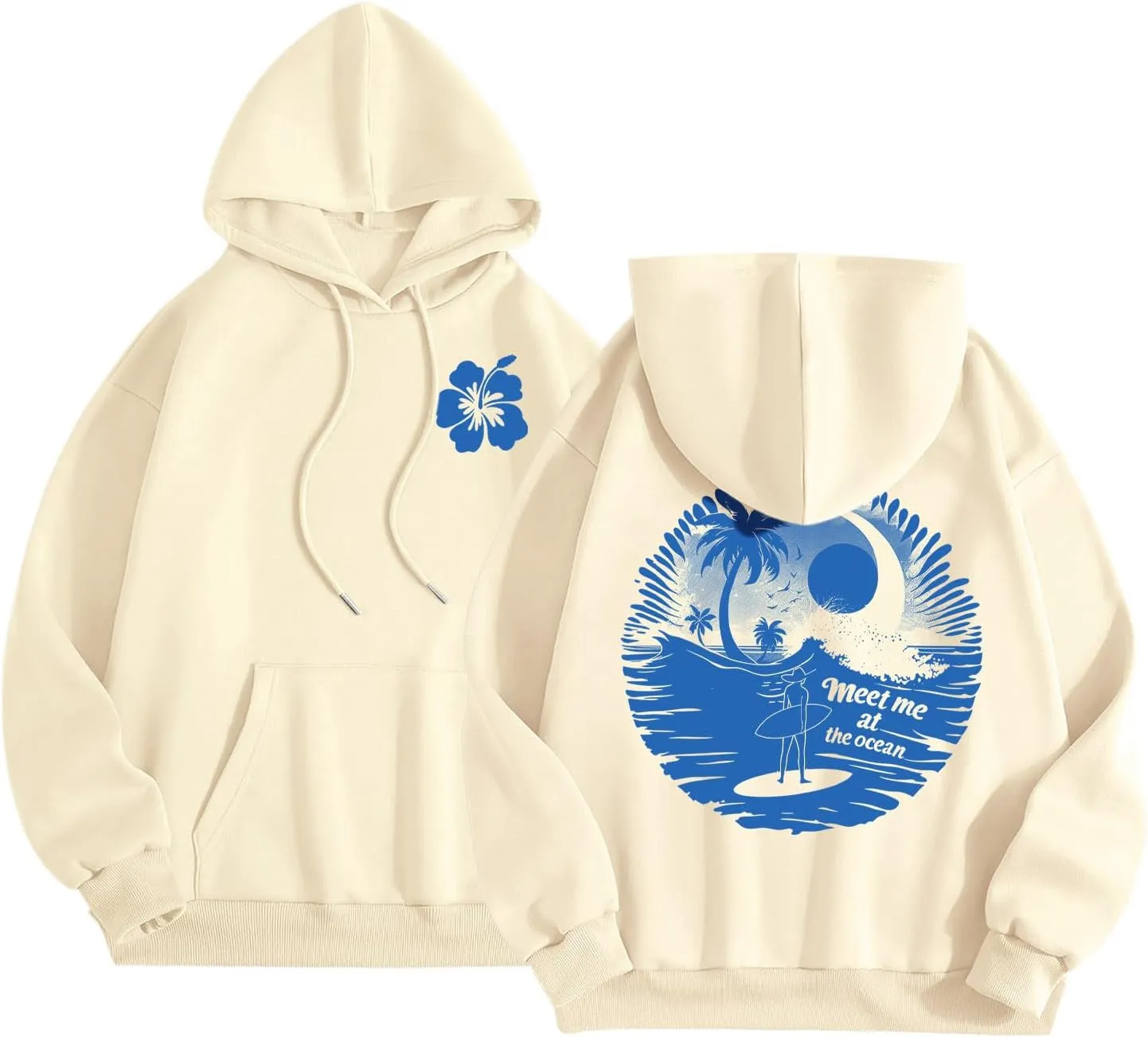 Palm Puff Hoodies Meet Me at The Ocean Graphic Hoodie For Women Long Sleeve Preppy Sweatshirts Oversized Pullover