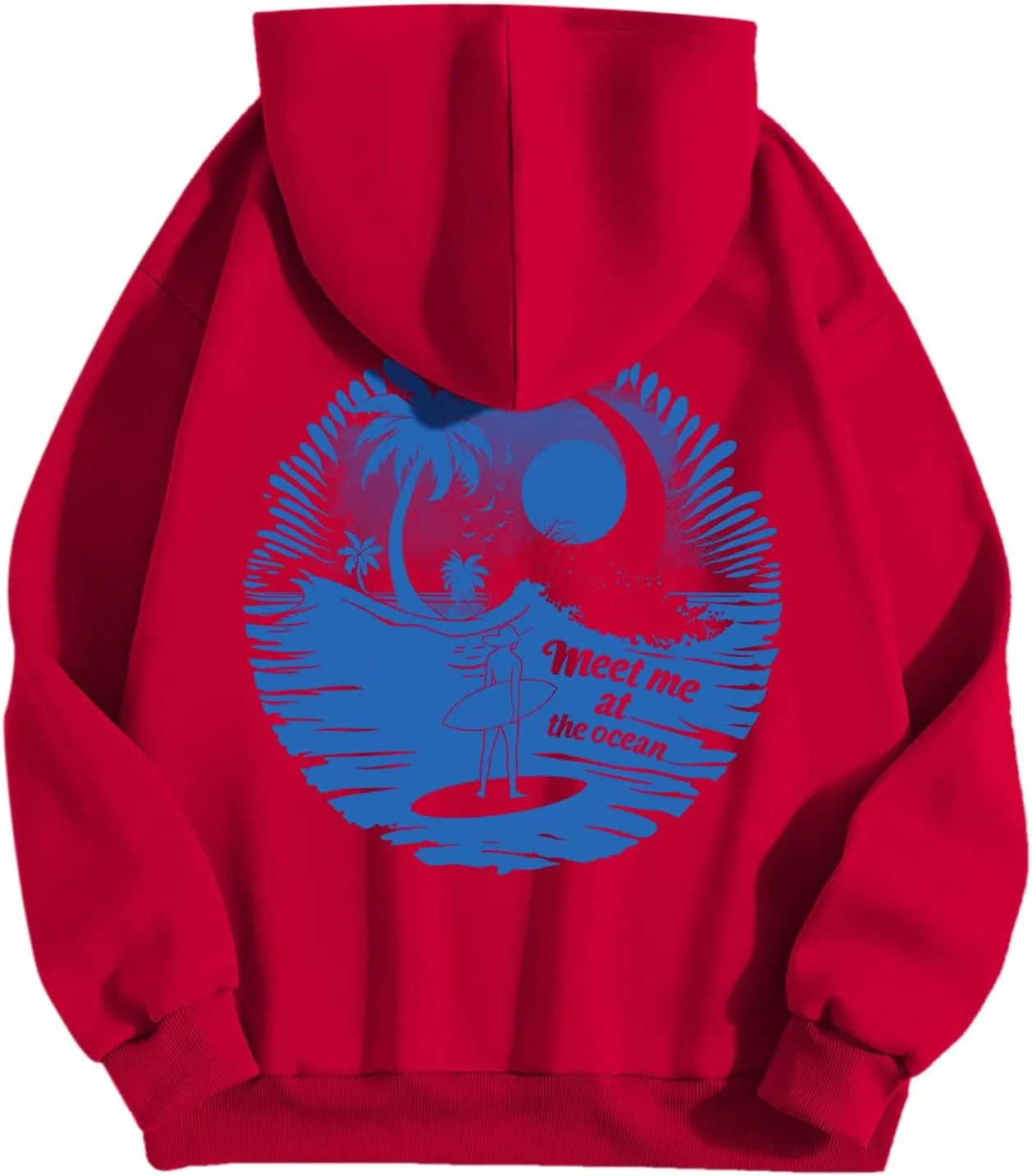 Palm Puff Hoodies Meet Me at The Ocean Graphic Hoodie For Women Long Sleeve Preppy Sweatshirts Oversized Pullover
