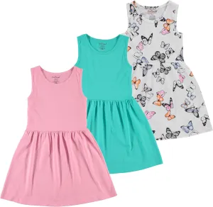 Pink Angel 3-Pack Girls' Dresses, Kids Casual Fit and Flare Sleeveless Summer Dress & School Outfit, 100% Cotton