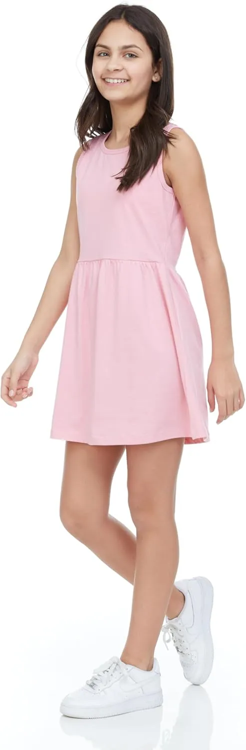 Pink Angel 3-Pack Girls' Dresses, Kids Casual Fit and Flare Sleeveless Summer Dress & School Outfit, 100% Cotton