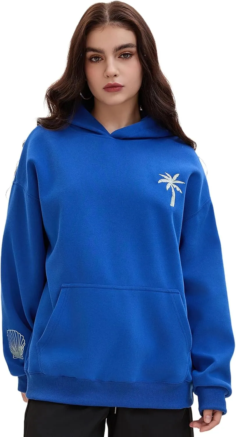 Pink Puff Hoodies,Embroidery Hibiscus Hoodies For Teen Girls Oversized Cute Sweatshirt Pink Graphic