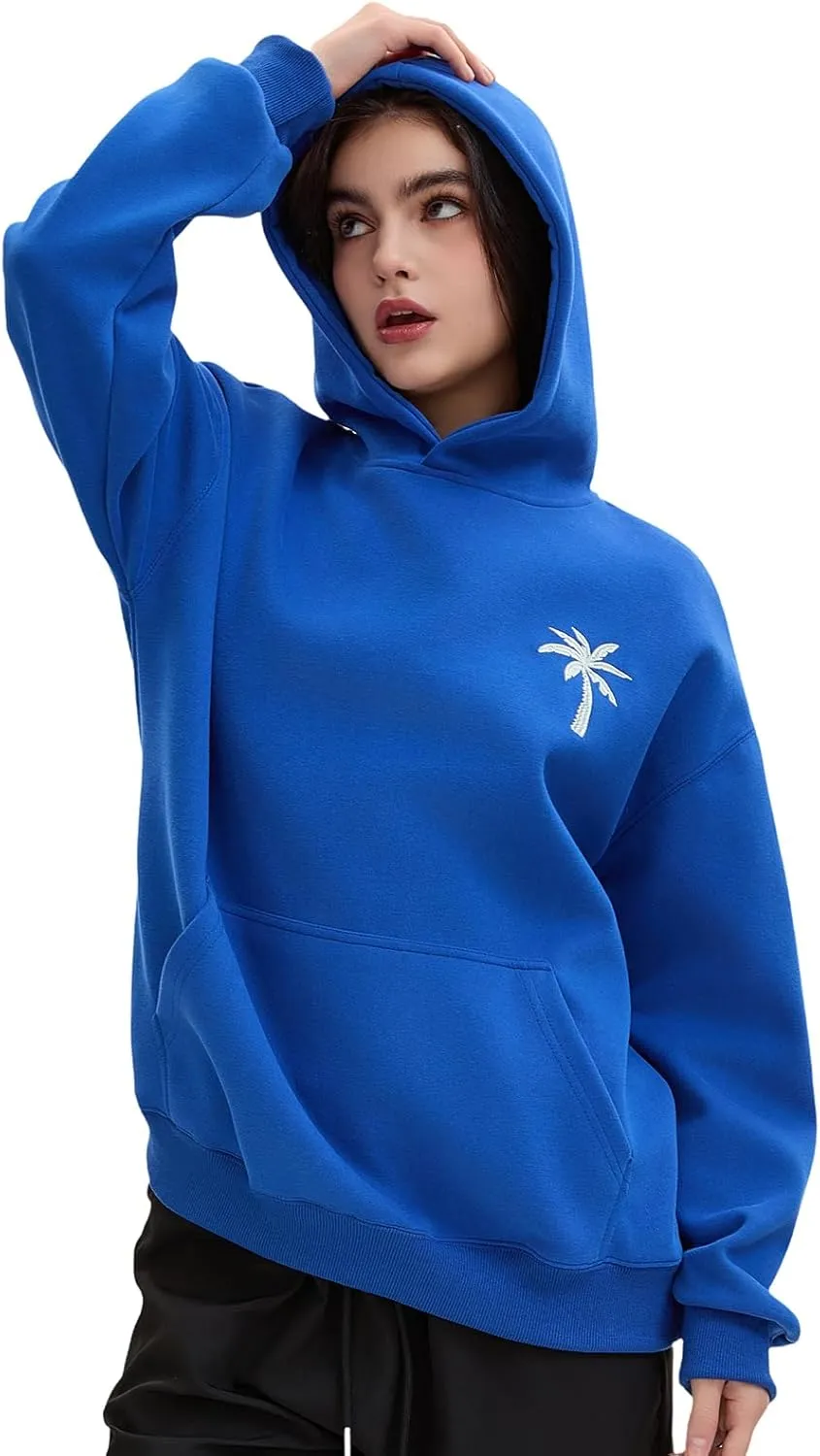 Pink Puff Hoodies,Embroidery Hibiscus Hoodies For Teen Girls Oversized Cute Sweatshirt Pink Graphic