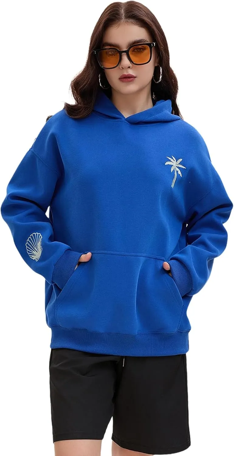 Pink Puff Hoodies,Embroidery Hibiscus Hoodies For Teen Girls Oversized Cute Sweatshirt Pink Graphic