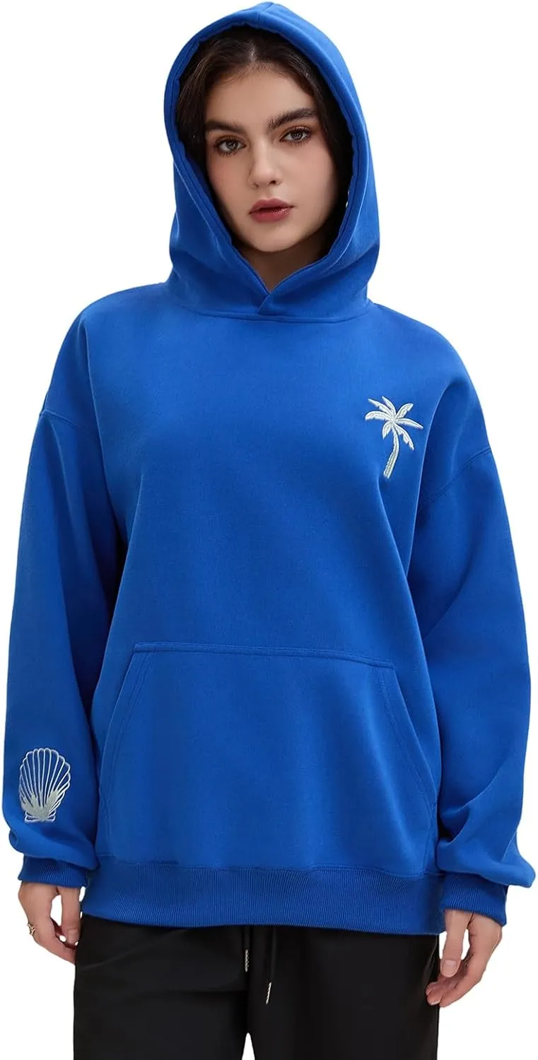 Pink Puff Hoodies,Embroidery Hibiscus Hoodies For Teen Girls Oversized Cute Sweatshirt Pink Graphic