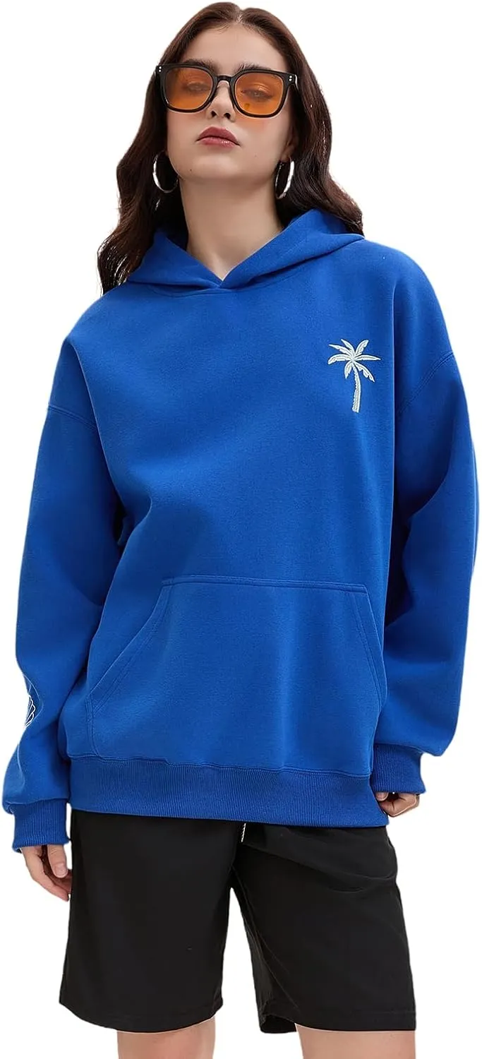 Pink Puff Hoodies,Embroidery Hibiscus Hoodies For Teen Girls Oversized Cute Sweatshirt Pink Graphic