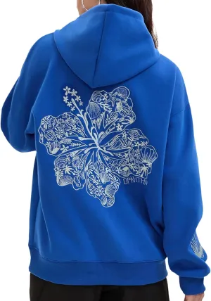 Pink Puff Hoodies,Embroidery Hibiscus Hoodies For Teen Girls Oversized Cute Sweatshirt Pink Graphic