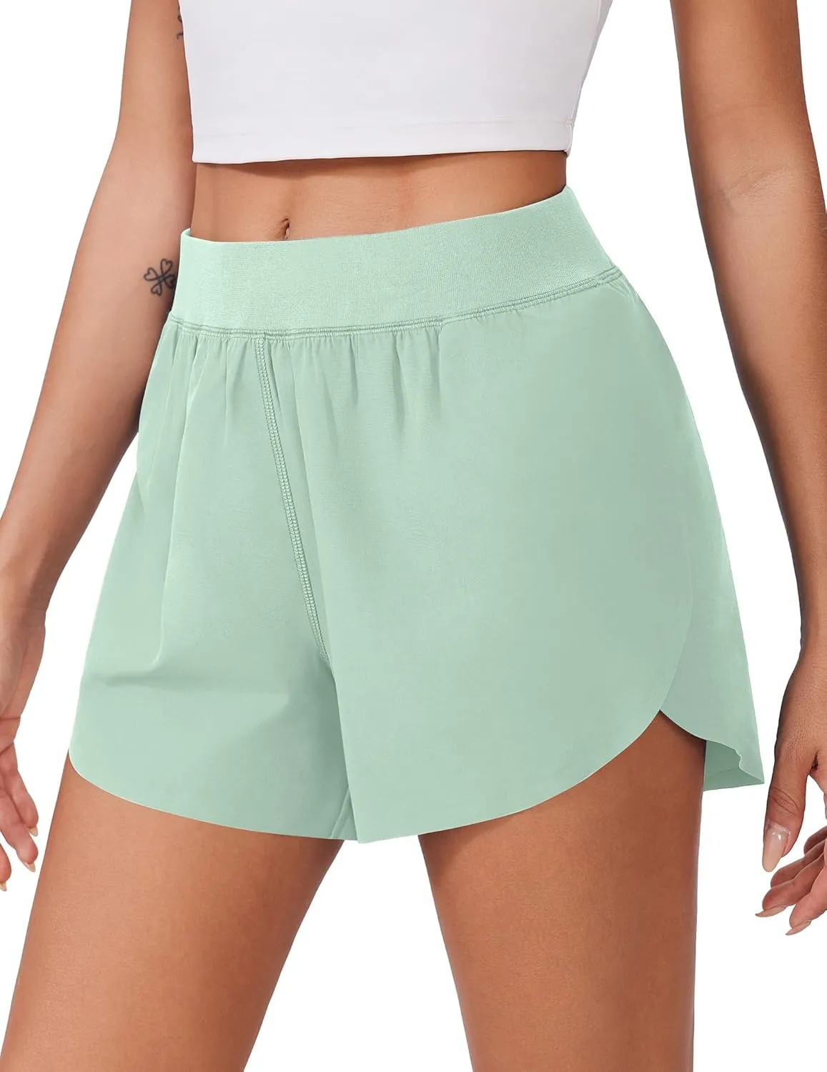 PINSPARK Women Athletic Running Shorts Sporty Running Shorts Elastic Waist Active Shorts Summer wear Ice Green Medium