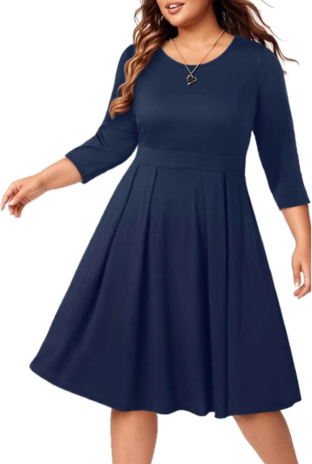 Pinup Fashion Plus Size Work Dresses - Fall Church Office Semi Formal Fit and Flare Midi Dress with Pockets