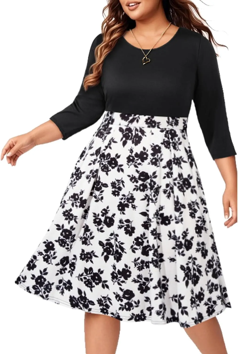 Pinup Fashion Plus Size Work Dresses - Fall Church Office Semi Formal Fit and Flare Midi Dress with Pockets