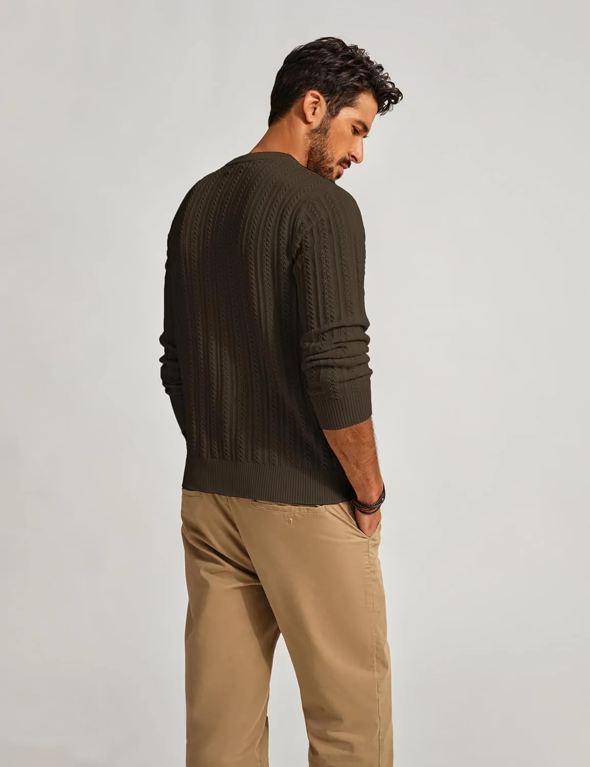 PJ PAUL JONES Mens Crew Neck Sweater Lightweight Cable Knitted Pullover Sweaters