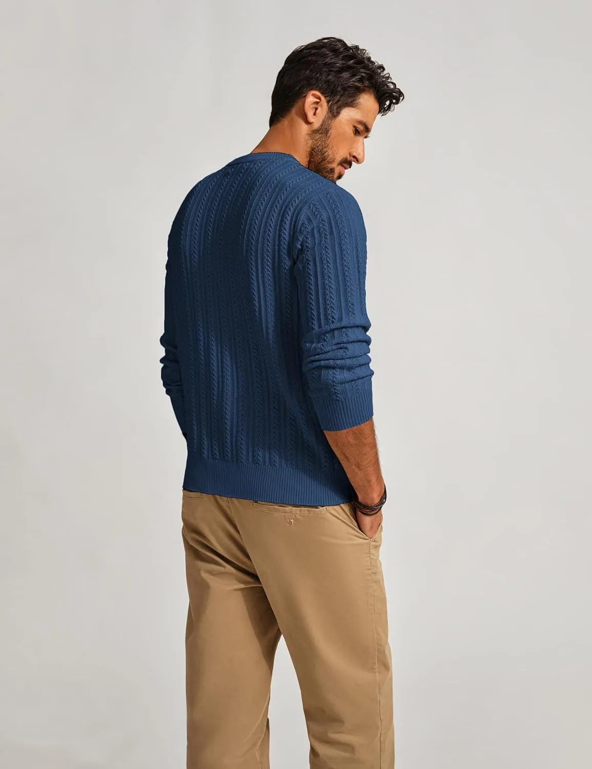 PJ PAUL JONES Mens Crew Neck Sweater Lightweight Cable Knitted Pullover Sweaters
