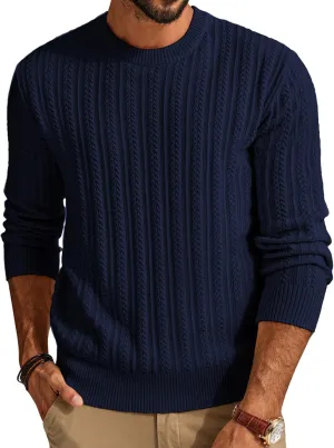 PJ PAUL JONES Mens Crew Neck Sweater Lightweight Cable Knitted Pullover Sweaters