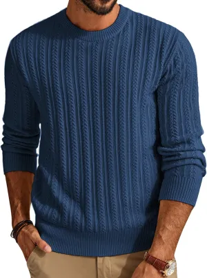 PJ PAUL JONES Mens Crew Neck Sweater Lightweight Cable Knitted Pullover Sweaters