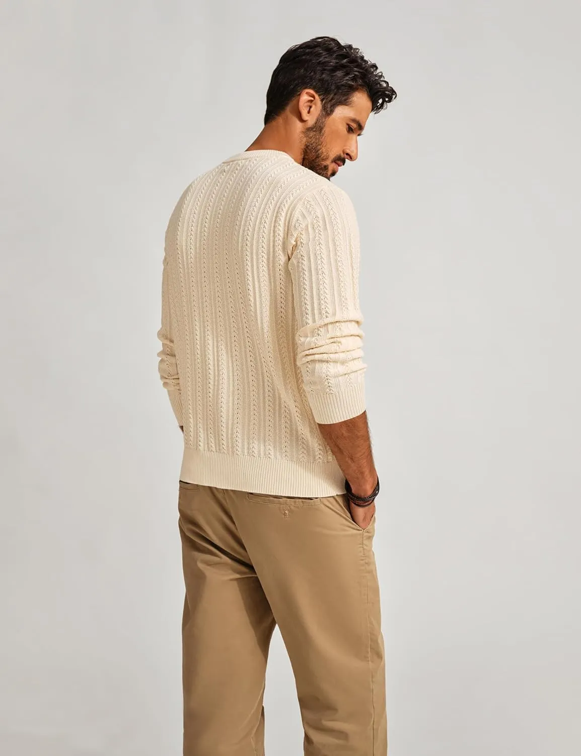 PJ PAUL JONES Mens Crew Neck Sweater Lightweight Cable Knitted Pullover Sweaters