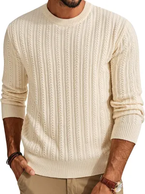 PJ PAUL JONES Mens Crew Neck Sweater Lightweight Cable Knitted Pullover Sweaters
