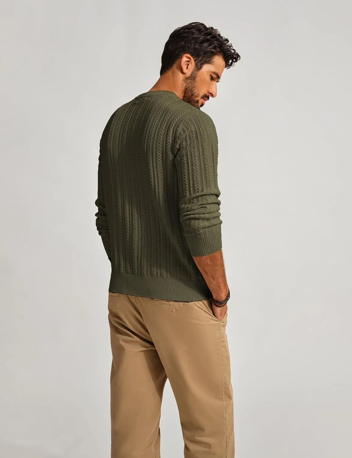 PJ PAUL JONES Mens Crew Neck Sweater Lightweight Cable Knitted Pullover Sweaters