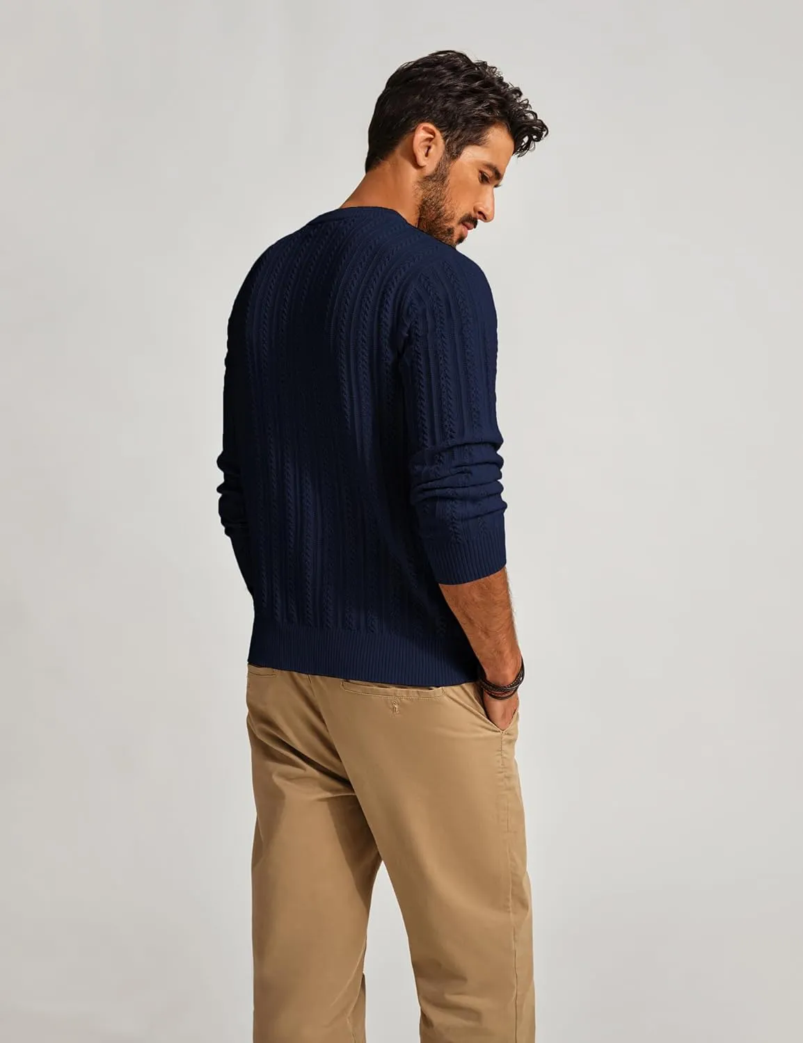 PJ PAUL JONES Mens Crew Neck Sweater Lightweight Cable Knitted Pullover Sweaters