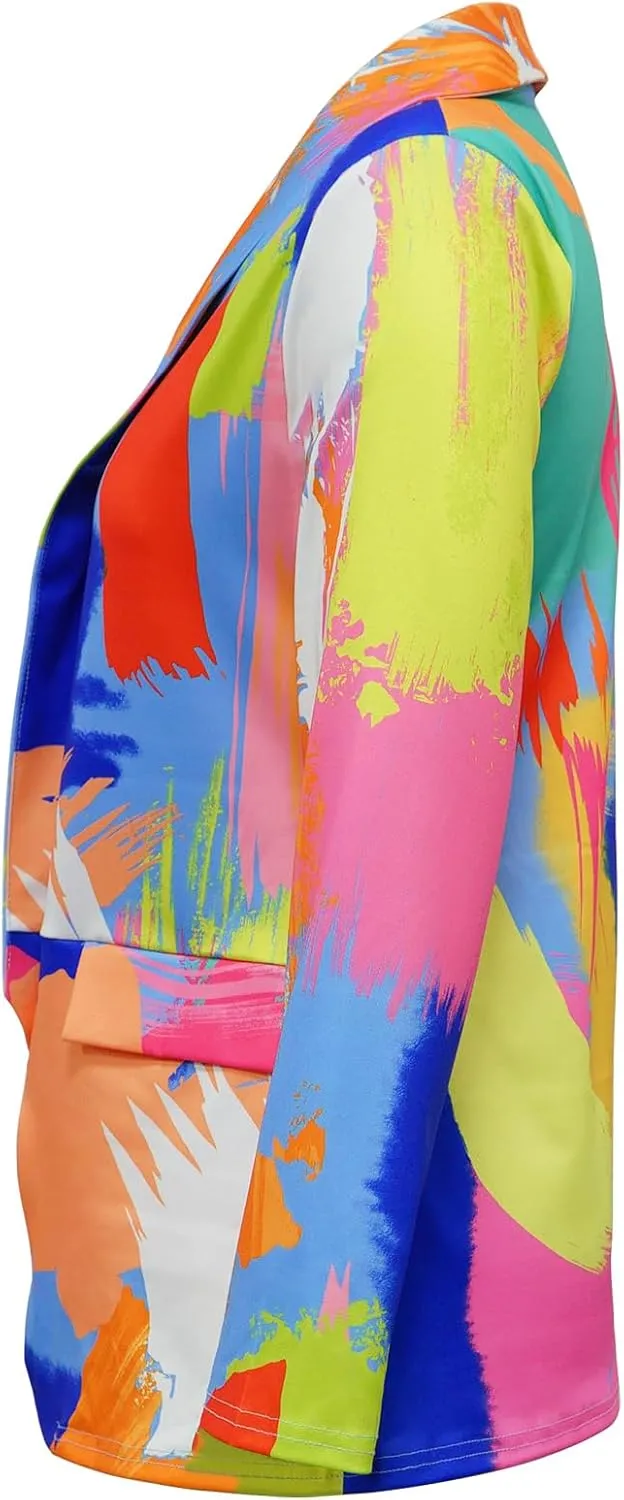Plus Size Blazers for Curvy Women Sexy Trendy Colorful Oversize Graphic Open Front Jackets