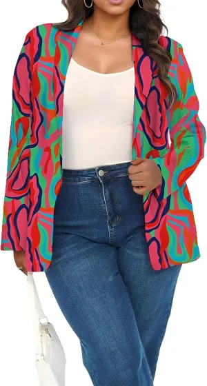 Plus Size Blazers for Curvy Women Sexy Trendy Colorful Oversize Graphic Open Front Jackets