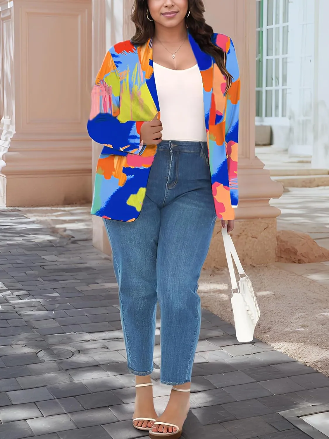 Plus Size Blazers for Curvy Women Sexy Trendy Colorful Oversize Graphic Open Front Jackets