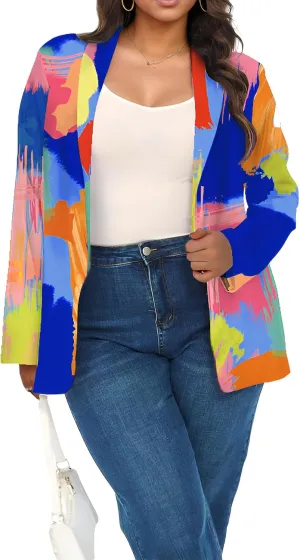 Plus Size Blazers for Curvy Women Sexy Trendy Colorful Oversize Graphic Open Front Jackets