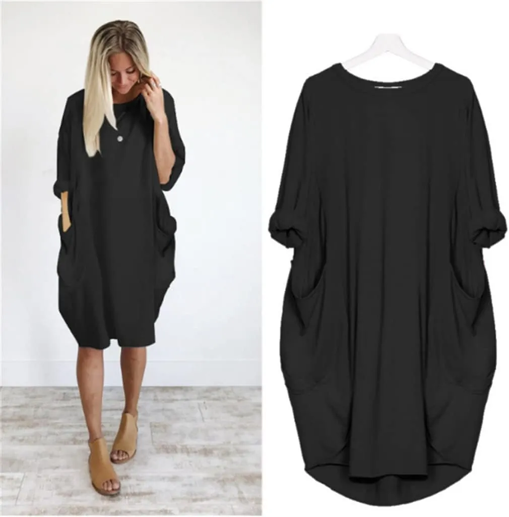 Plus Size Dresses for Women Summer Long Sleeve Crewneck Loose Fit Midi Dresses Fashion Trendy Casual Dressy 2025