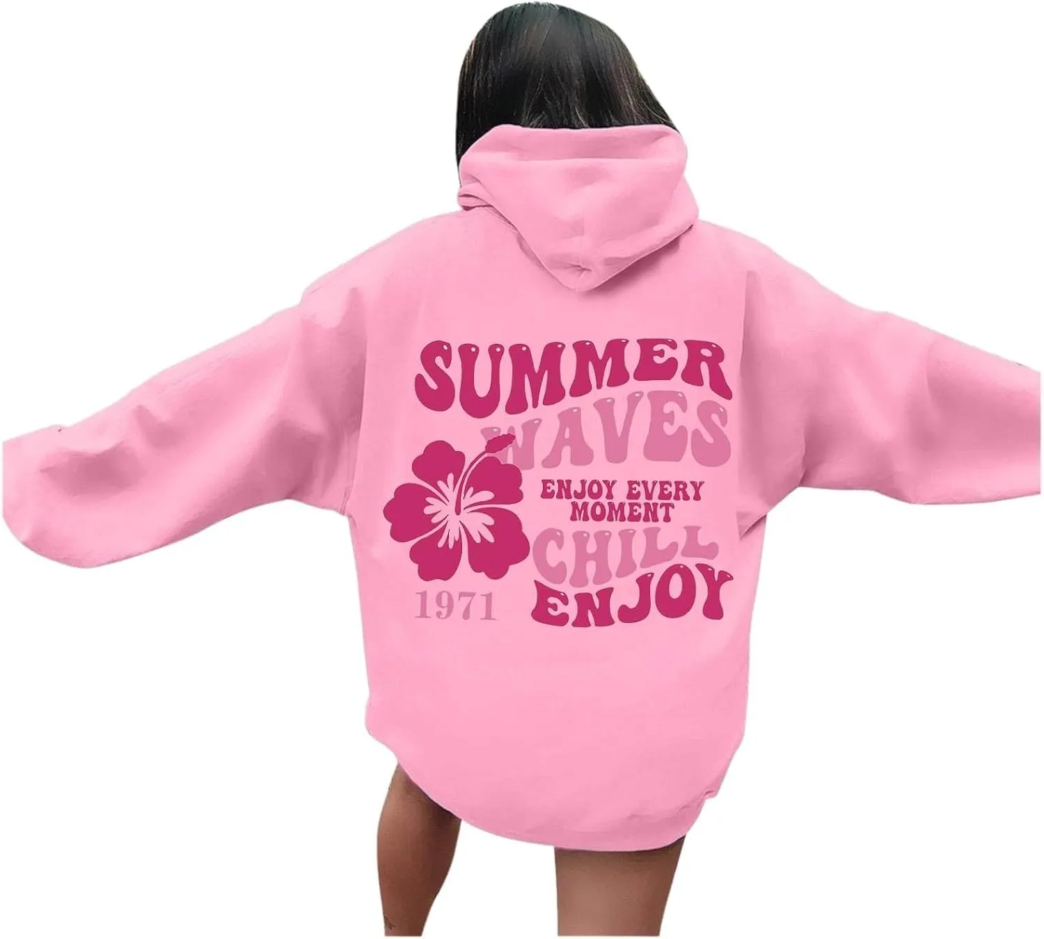 Preppy Hoodies Womens Pink Hoodie Fall Graphic Long Sleeve Drawstring Hooded Pocket Pullover Sweatshirts