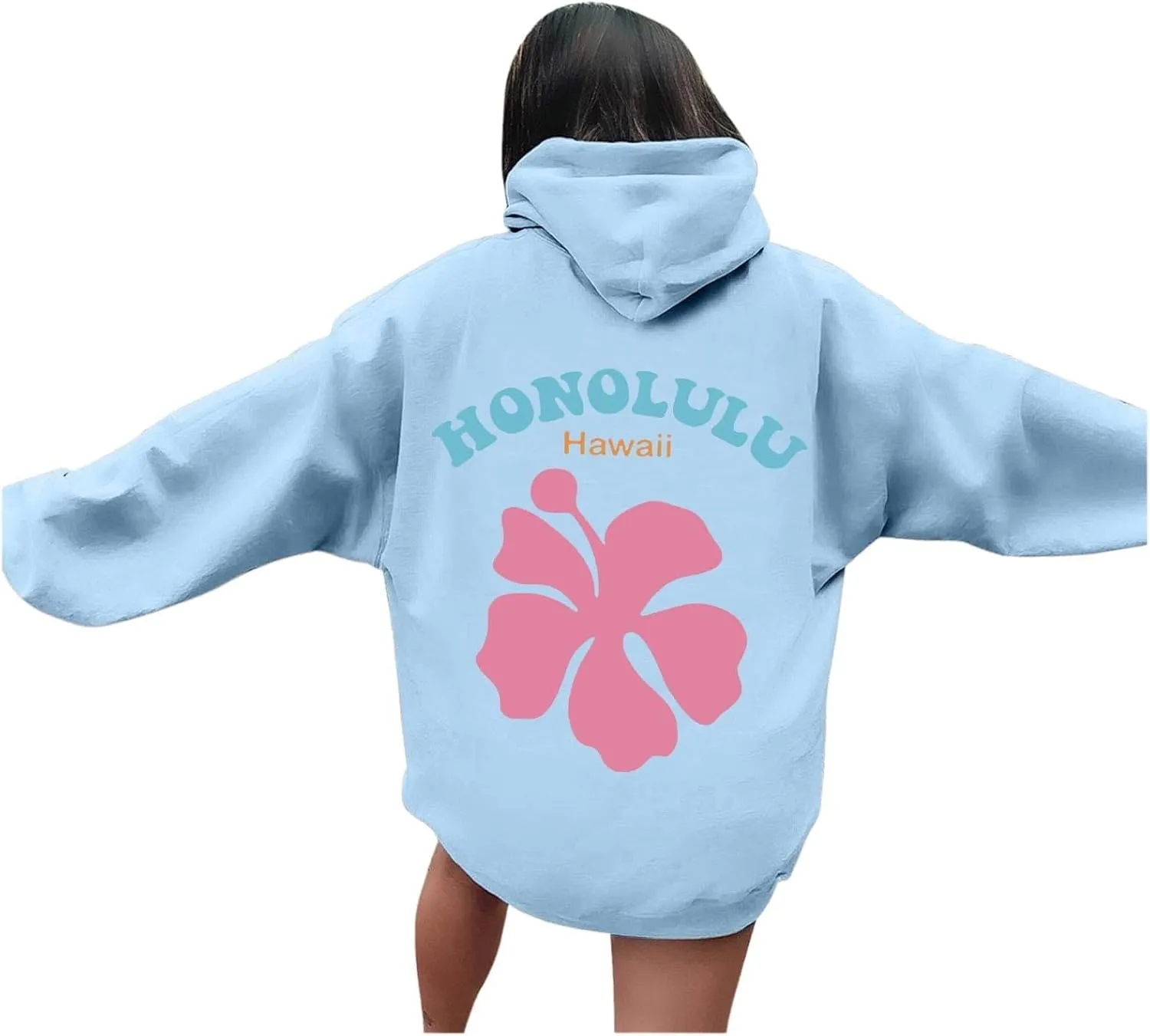 Preppy Hoodies Womens Pink Hoodie Fall Graphic Long Sleeve Drawstring Hooded Pocket Pullover Sweatshirts