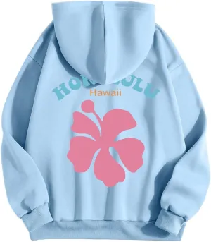 Preppy Hoodies Womens Pink Hoodie Fall Graphic Long Sleeve Drawstring Hooded Pocket Pullover Sweatshirts