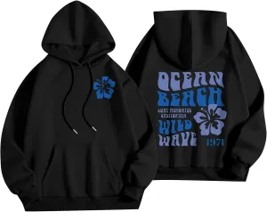 Preppy Hoodies Womens Pink Hoodie Fall Graphic Long Sleeve Drawstring Hooded Pocket Pullover Sweatshirts