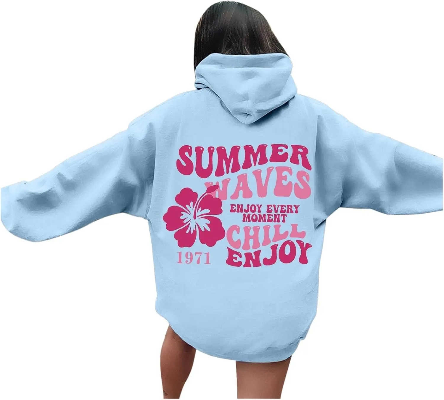 Preppy Hoodies Womens Pink Hoodie Fall Graphic Long Sleeve Drawstring Hooded Pocket Pullover Sweatshirts