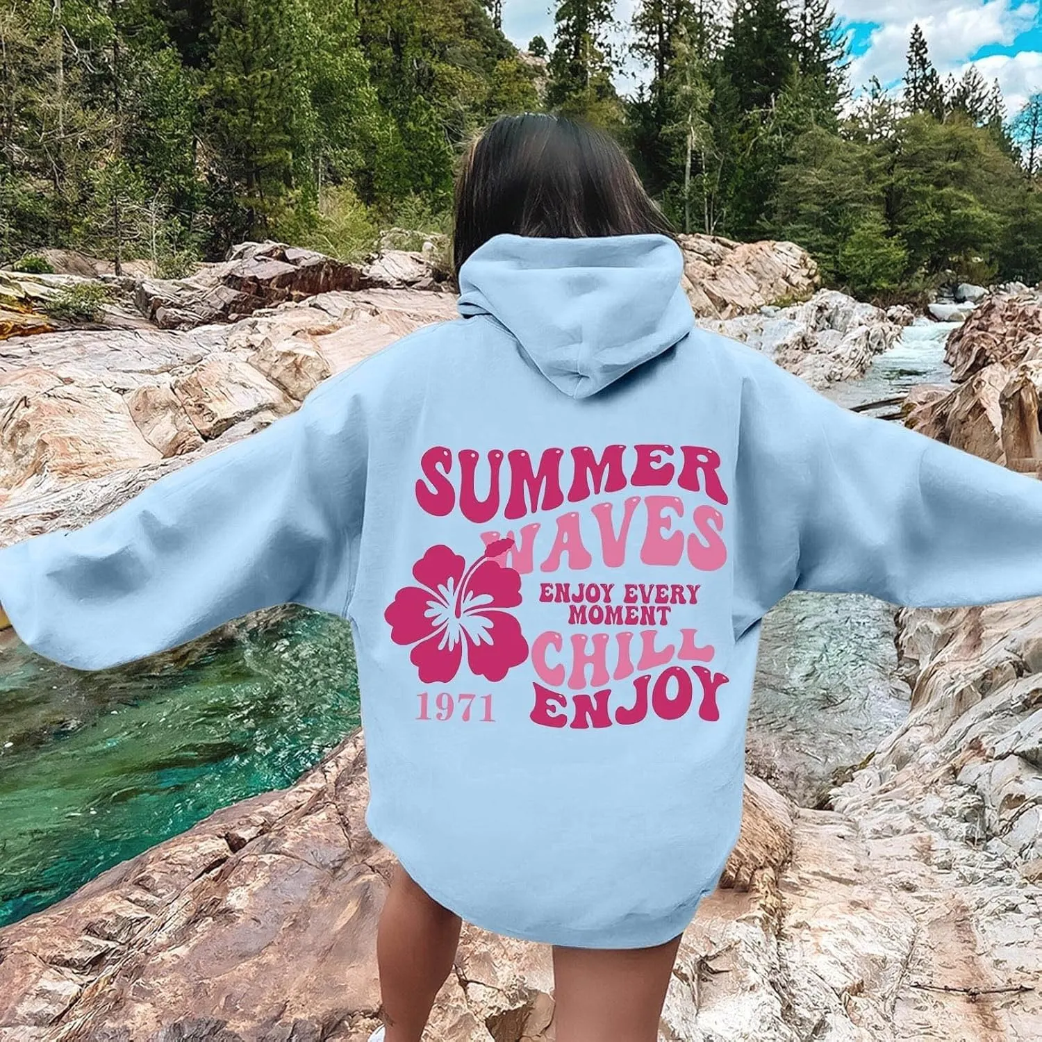 Preppy Hoodies Womens Pink Hoodie Fall Graphic Long Sleeve Drawstring Hooded Pocket Pullover Sweatshirts