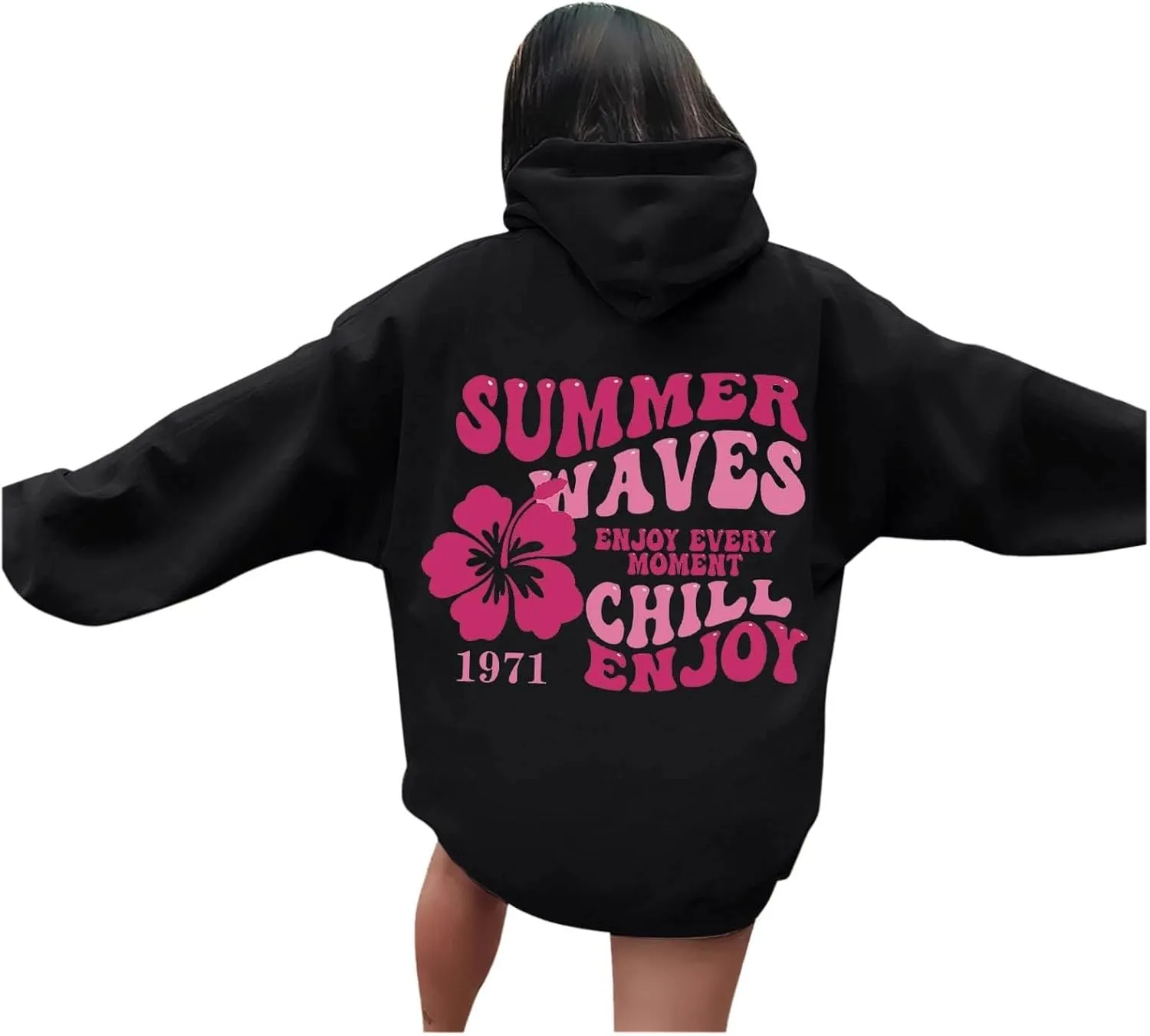 Preppy Hoodies Womens Pink Hoodie Fall Graphic Long Sleeve Drawstring Hooded Pocket Pullover Sweatshirts