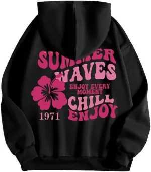 Preppy Hoodies Womens Pink Hoodie Fall Graphic Long Sleeve Drawstring Hooded Pocket Pullover Sweatshirts