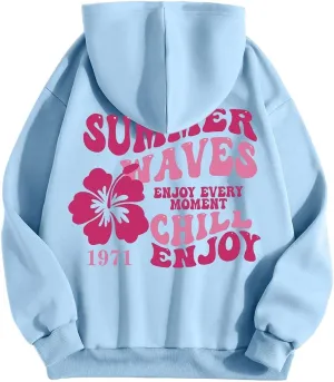 Preppy Hoodies Womens Pink Hoodie Fall Graphic Long Sleeve Drawstring Hooded Pocket Pullover Sweatshirts