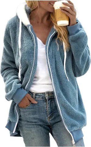 Prime 2024 Today Deals Sweater Jacket For Women Hoodies Womens Black Fleece Jacket Womens Zip Up Hoodies Cropped Fleece Collar Jacket Women Fashion Fleece Jackets Women