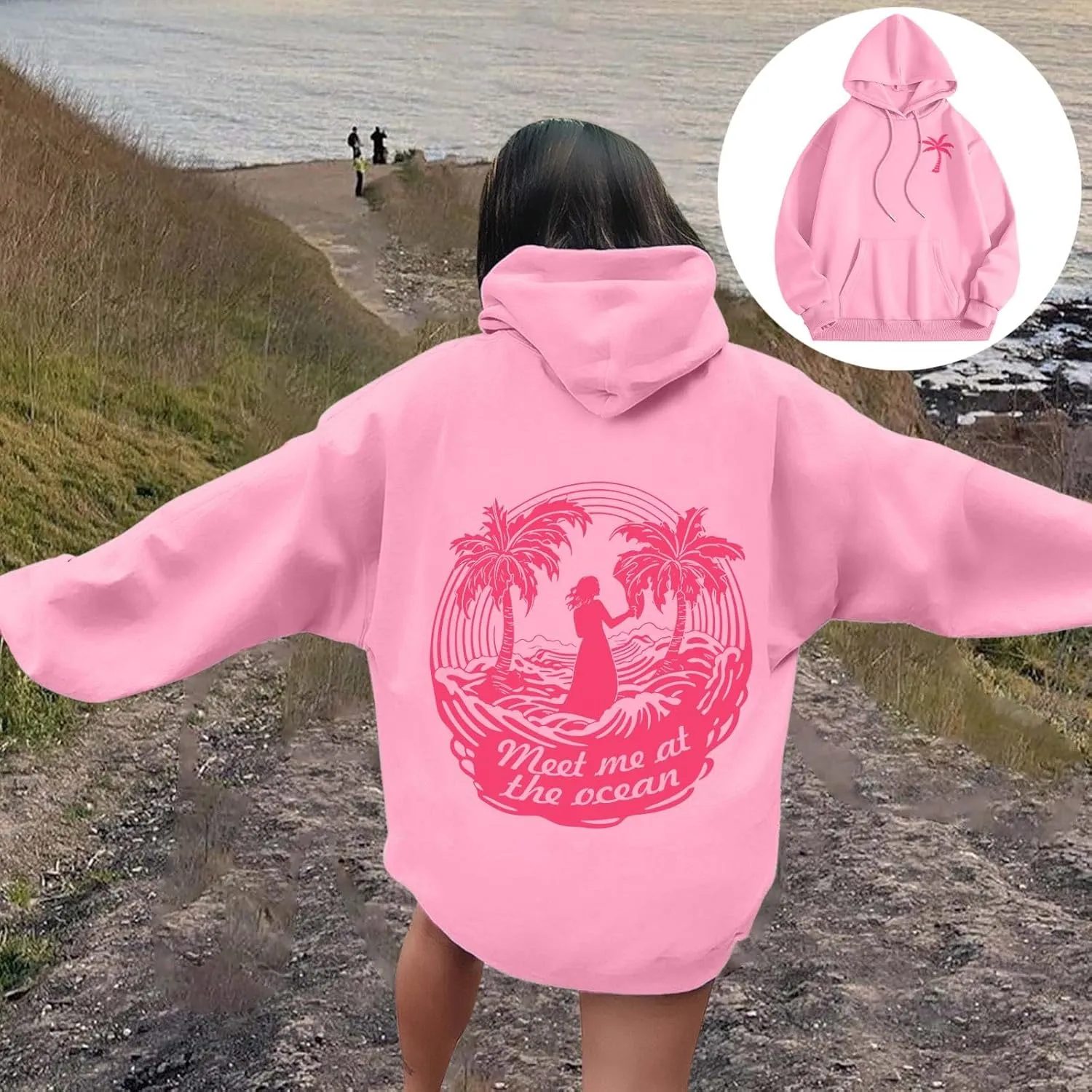 Puff Graphic Oversized Hoodies for Women Teen Girls Kids Trendy Cute Preppy Sweatshirt Long Sleeve Y2K Tops with Pockets