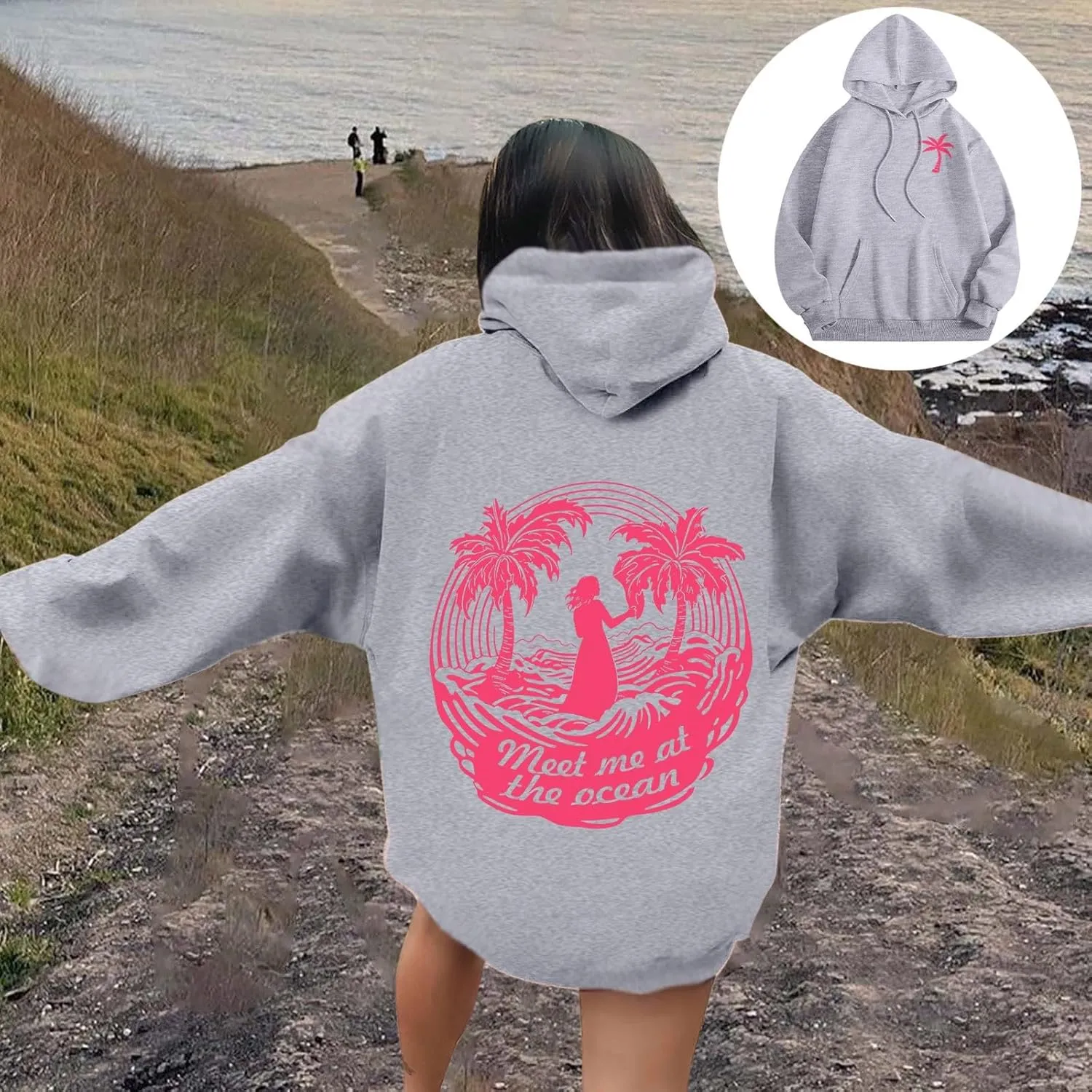 Puff Graphic Oversized Hoodies for Women Teen Girls Kids Trendy Cute Preppy Sweatshirt Long Sleeve Y2K Tops with Pockets