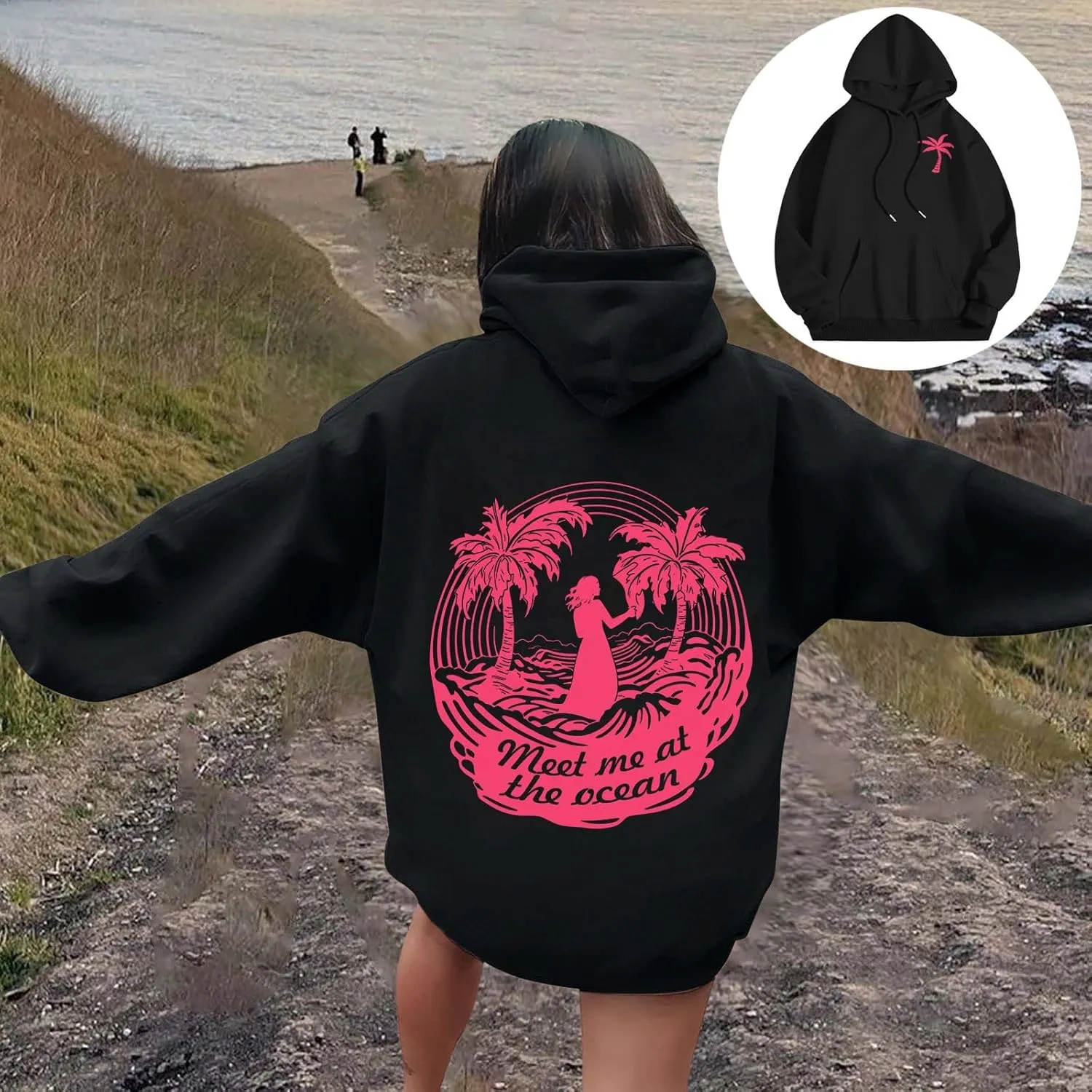 Puff Graphic Oversized Hoodies for Women Teen Girls Kids Trendy Cute Preppy Sweatshirt Long Sleeve Y2K Tops with Pockets