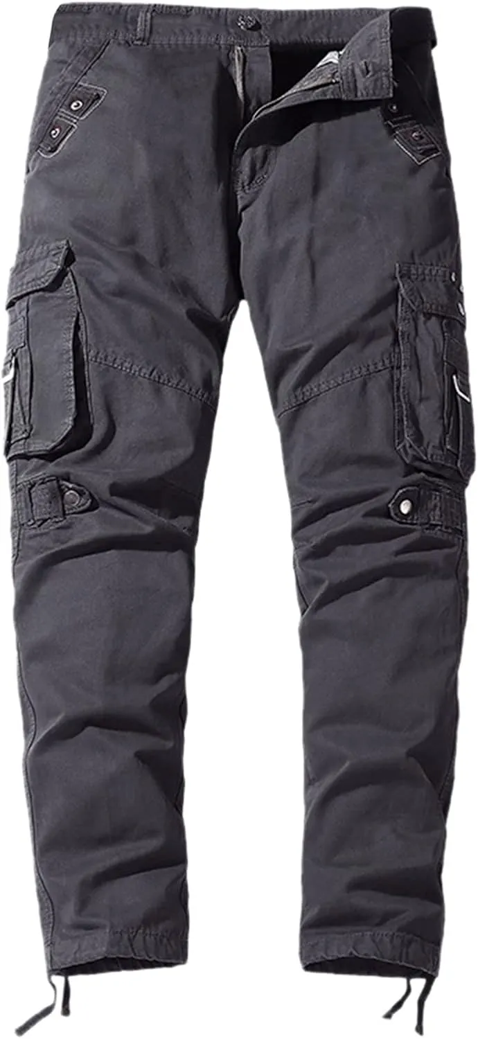 QWENTMTNTY Tactical Pants for Men Khaki Relaxed Fit Ripstop Outdoor Cargo Pants Multi-Pockets Casual Work Chinos Trousers