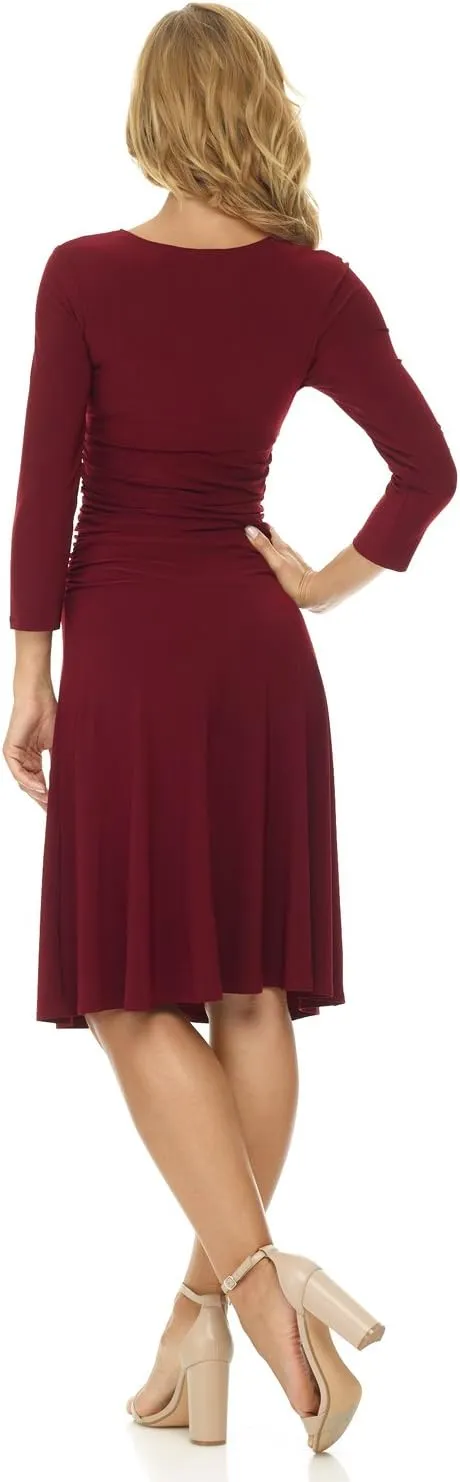 Rekucci Women's Slimming 3/4 Sleeve Fit-and-Flare Crossover Tummy Control Dress