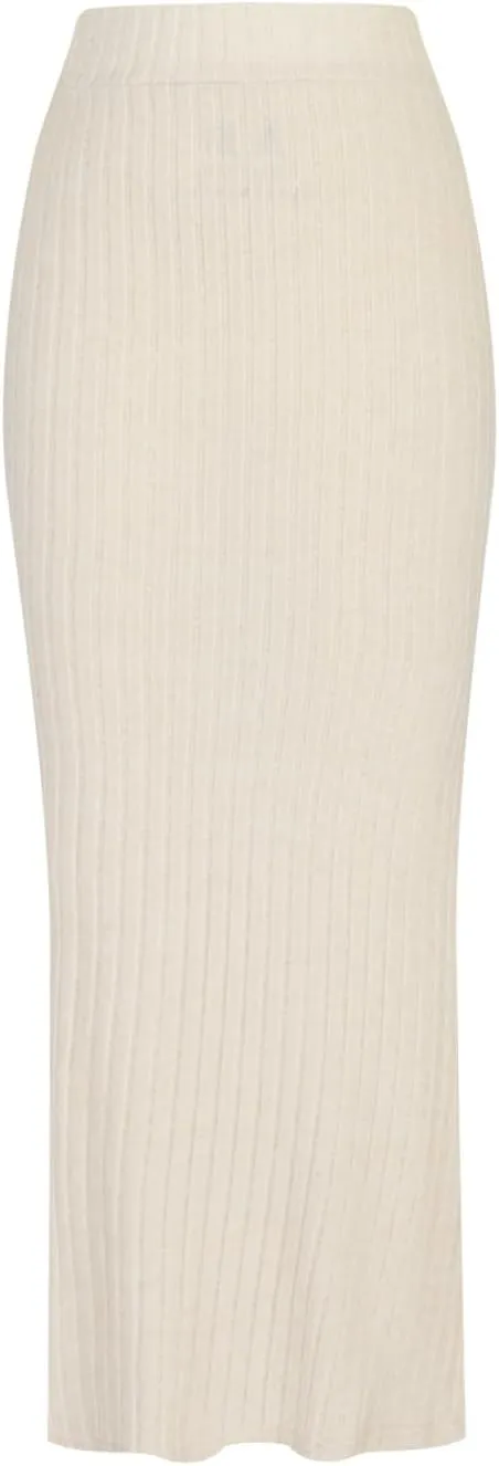 Ribbed Knit Skirt Women Long Elastic High Waisted Skirts Solid Pencil Skirt Bodycon Maxi Skirt Dressy Casual Skirt